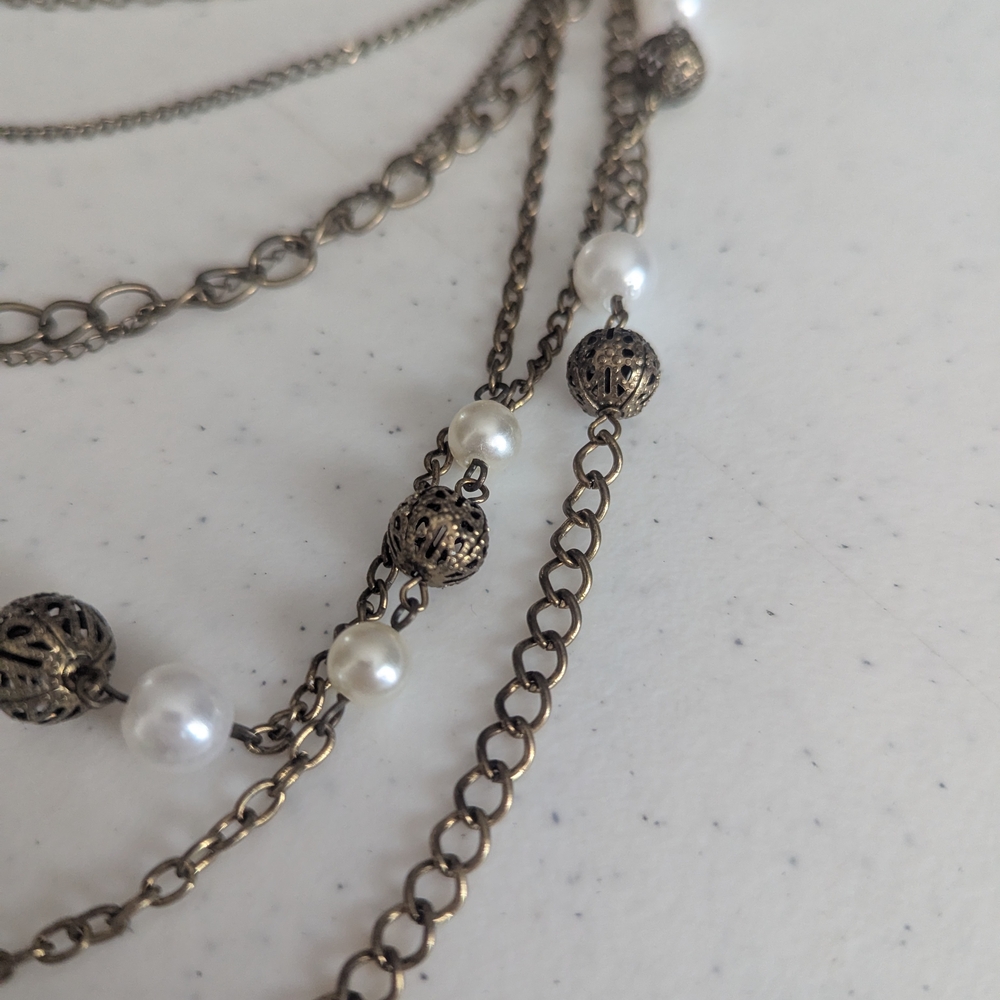 Vintage Set 80s Gold Pearl Charm Necklaces - Picture 4 of 9